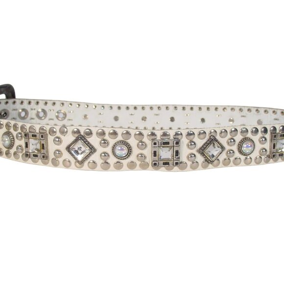 SAND CASTLE Vintage Studded and Crystal Ivory Leather Belt Women's M (30"-34") - Picture 5 of 8